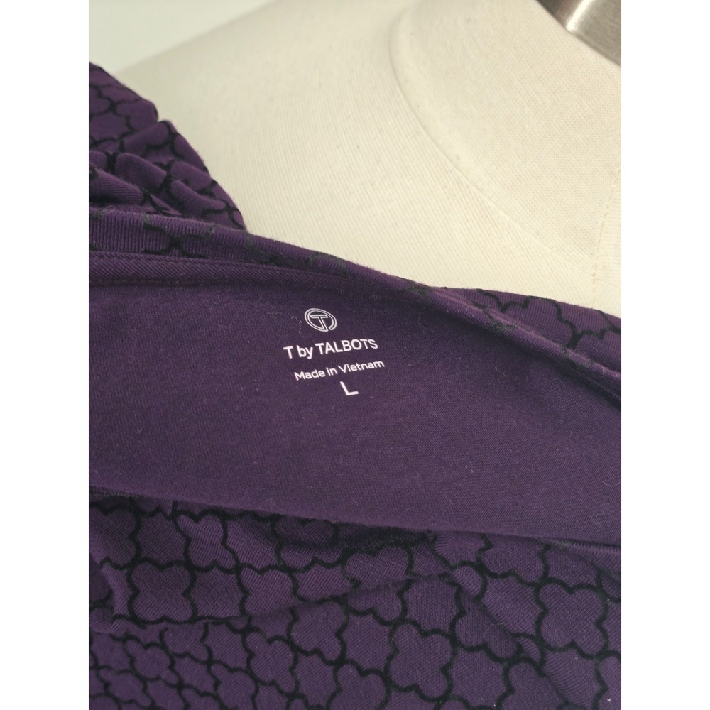 T by Talbots Sz L Dark Purple & Black Long Sleeve T Casual Elegance Stretch - Picture 7 of 9
